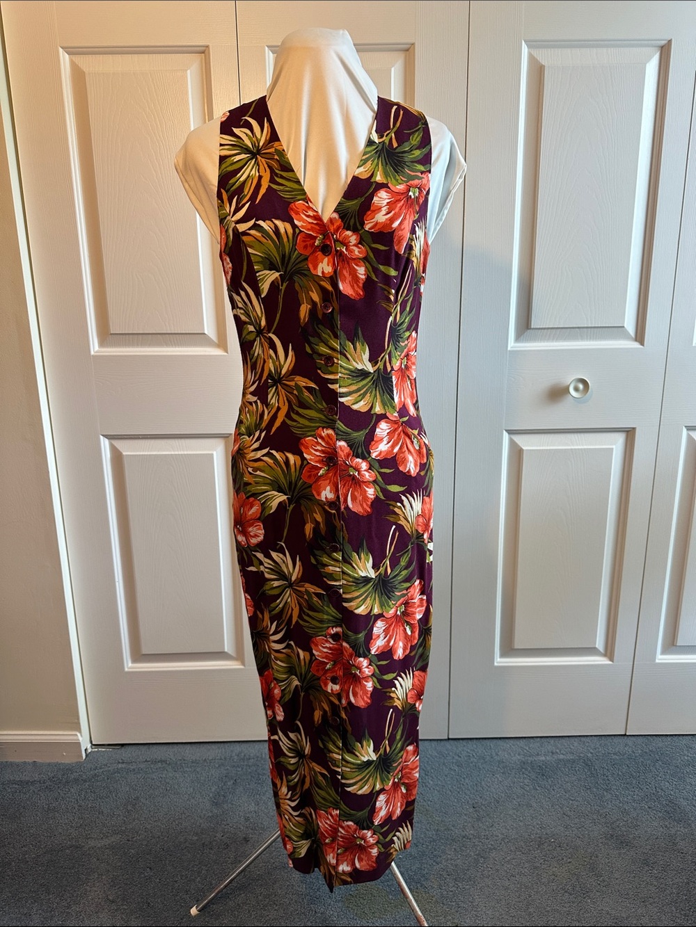 Plum Floral V-Neck Sleeveless Maxi Dress
